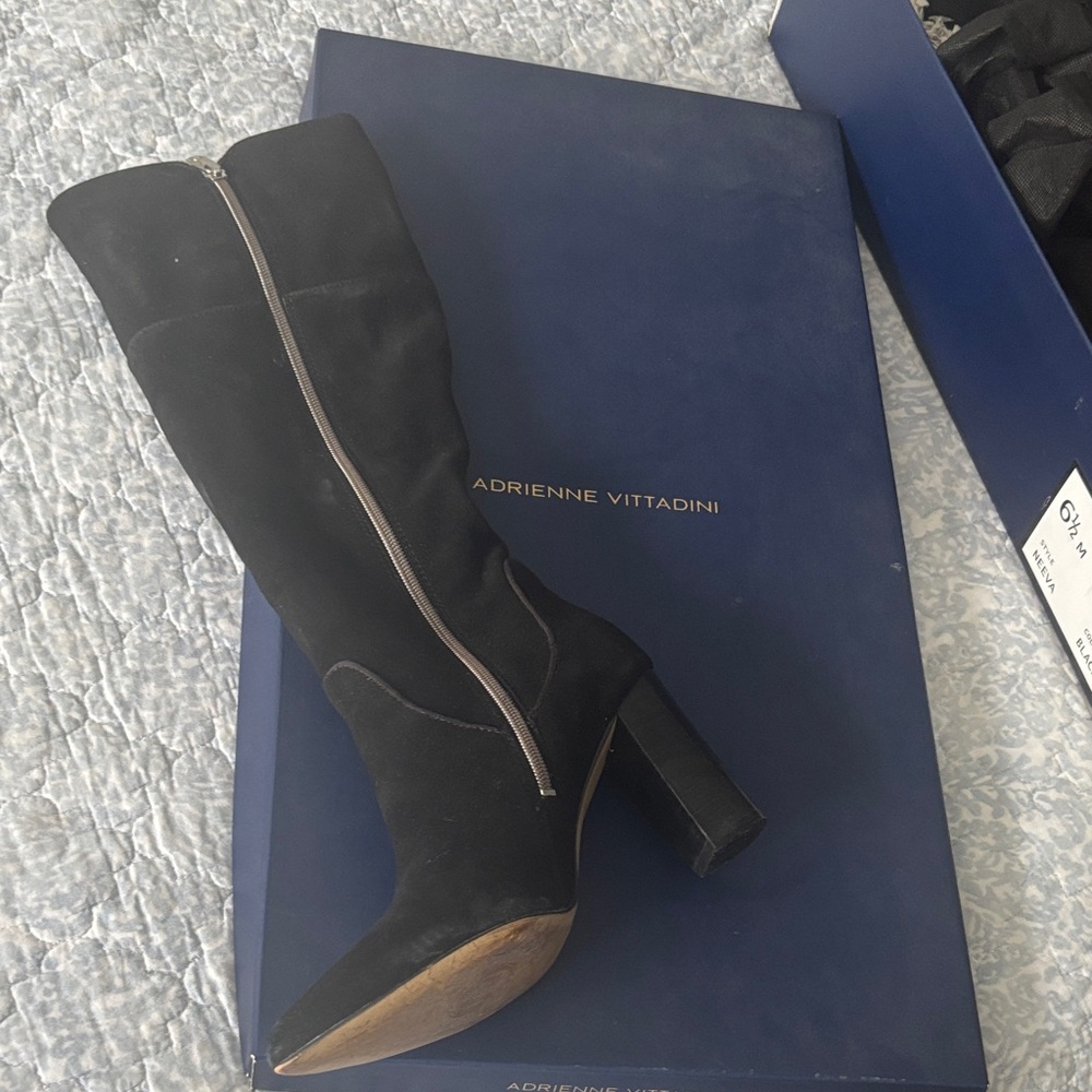 Adrienne Vittadini Black Heeled Boots with Side Zipper